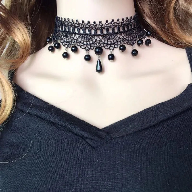 Lady Chokers Leaf Tassel Women Neck Jewelry Accessory Girl Lace Gothic Vintage Sexy Fashion Velvet Rose Beads Flower Necklace