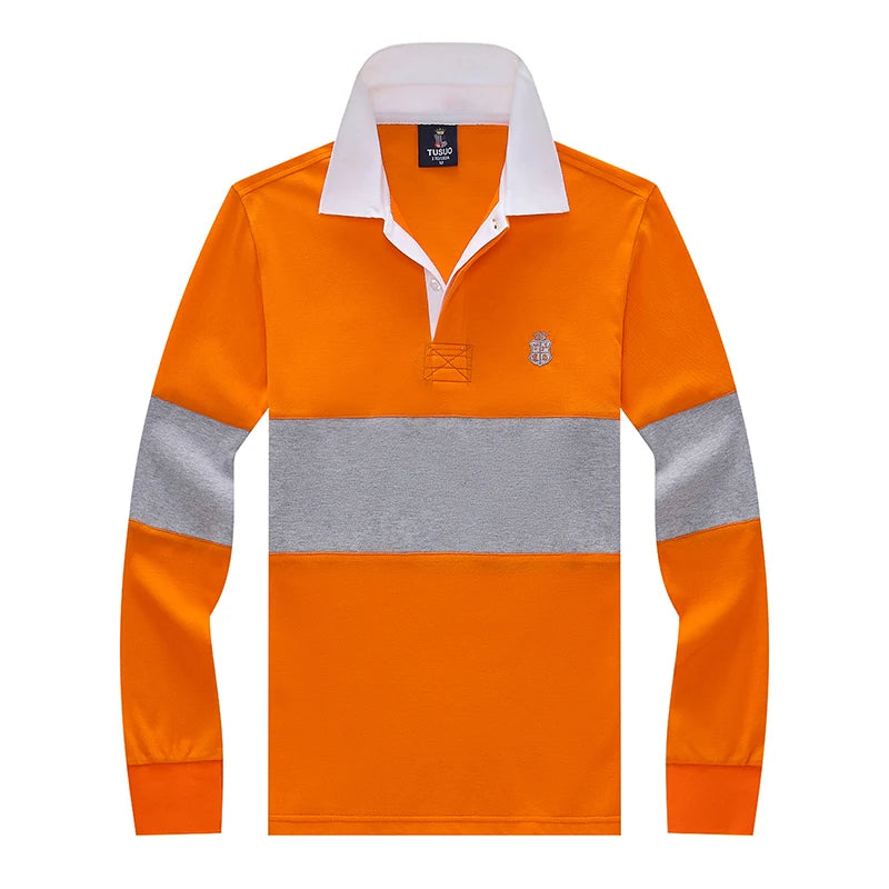 Classic New Men's Long Polo Shirts Striped Design Cotton Breathable Full Sleeve Casual Collar T Shirts for Men clothing
