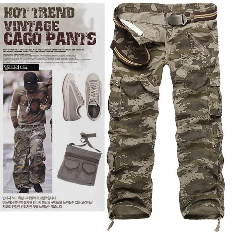 Men Jeans Cargo Pants Camouflage Mid Waist Patchwork Denim Slim Fit Zipper Pockets Solid Ankle Length Trousers High Street