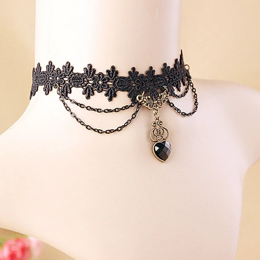 Lady Chokers Leaf Tassel Women Neck Jewelry Accessory Girl Lace Gothic Vintage Sexy Fashion Velvet Rose Beads Flower Necklace