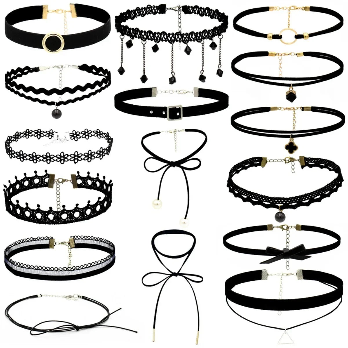 10PCS/Set Gothic Choker Necklaces Vintage Lace Layered PU Leather Collar Women's Halloween Gothic Neck Accessories