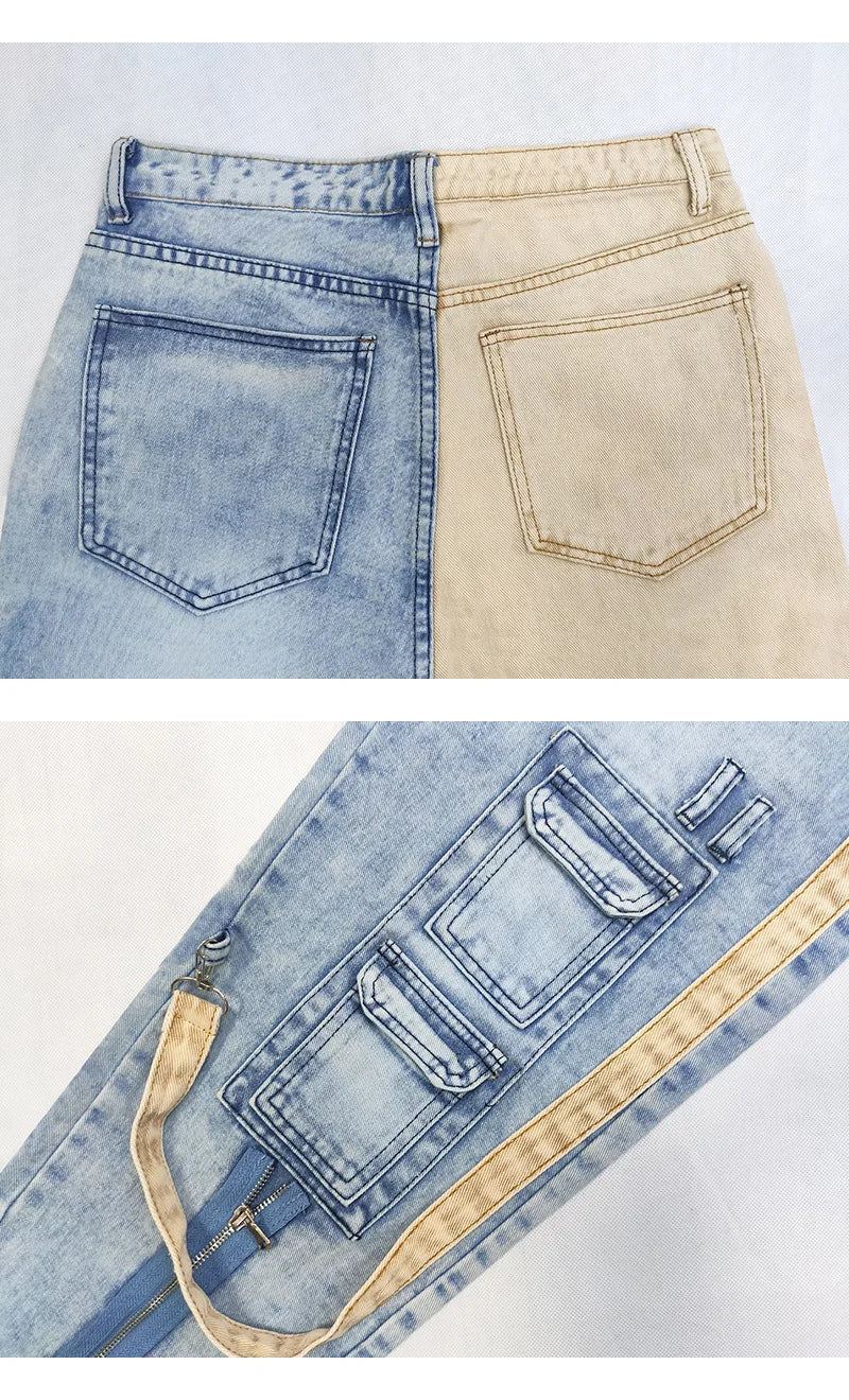Techwear Style Men Patch Stitch Cargo Jeans Hip Hop Punk Goth Ripped Denim Trousers Vintage Skinny Jean Man Pants Pantalon Homme