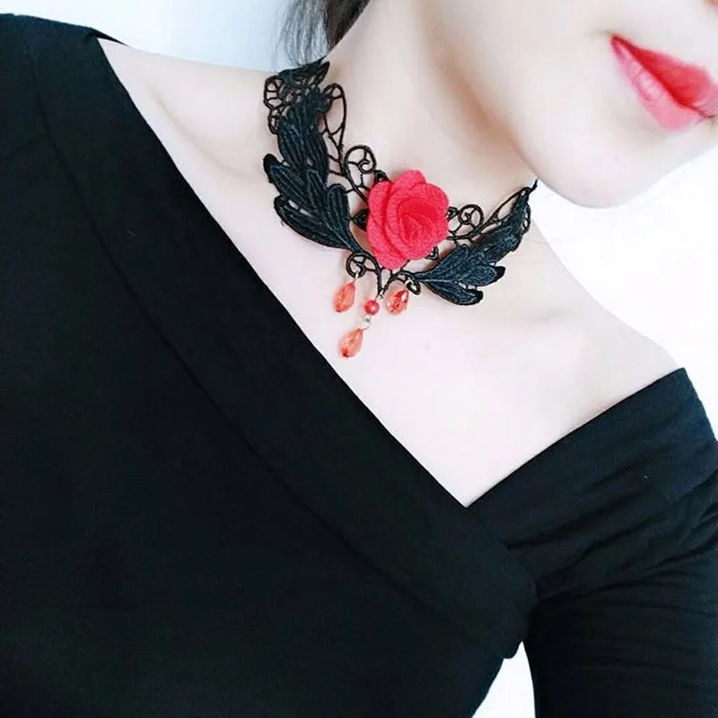 Lady Chokers Leaf Tassel Women Neck Jewelry Accessory Girl Lace Gothic Vintage Sexy Fashion Velvet Rose Beads Flower Necklace