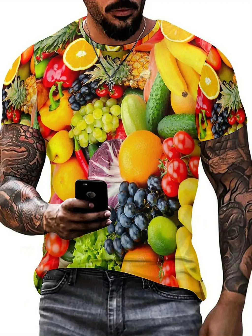 Spring Summer Casual T-shirt for Men, Fruit 3D Print Short Sleeve T-shirt, Soft and Comfortable Polyester Fiber tee
