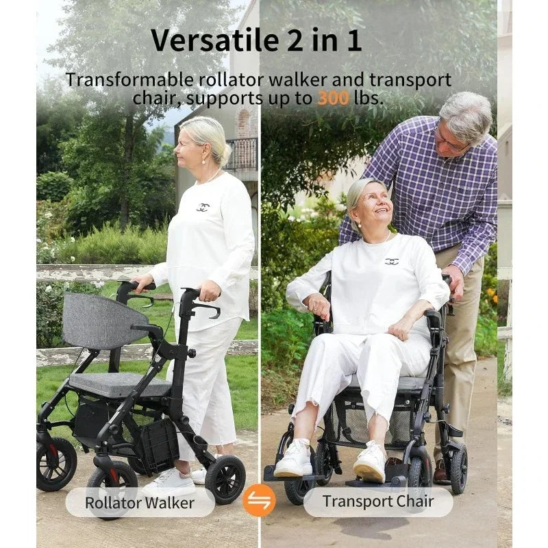 NEW Rollator Walkers for Seniors with Seat, Walker Wheelchair Combo, Adult Walkers All Terrain, 2 in 1 Rolling Walker Chair