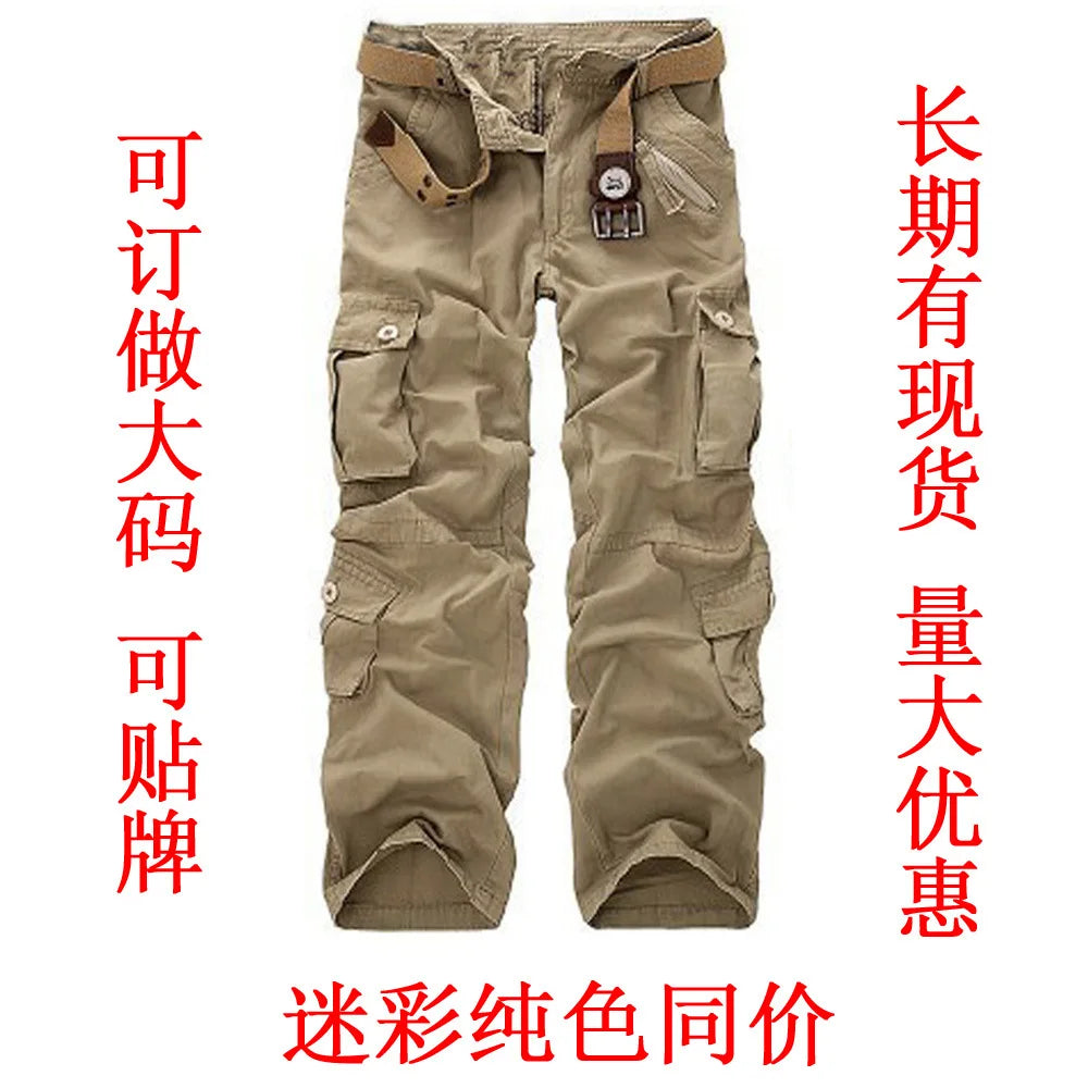 Men Jeans Cargo Pants Camouflage Mid Waist Patchwork Denim Slim Fit Zipper Pockets Solid Ankle Length Trousers High Street