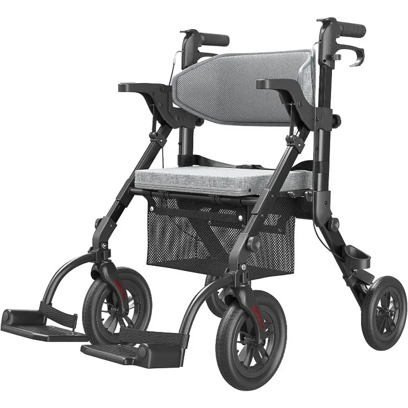 NEW Rollator Walkers for Seniors with Seat, Walker Wheelchair Combo, Adult Walkers All Terrain, 2 in 1 Rolling Walker Chair