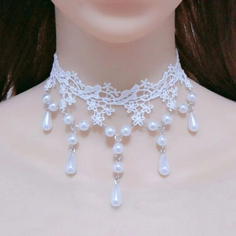 Lady Chokers Leaf Tassel Women Neck Jewelry Accessory Girl Lace Gothic Vintage Sexy Fashion Velvet Rose Beads Flower Necklace