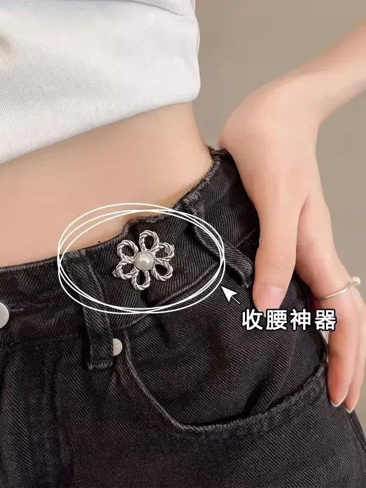 Jeans Waist Adjustment Buttons Beautiful Hollow Metal Flower Button Woman‘s Trouser Waist Wide-to-narrow Buttons