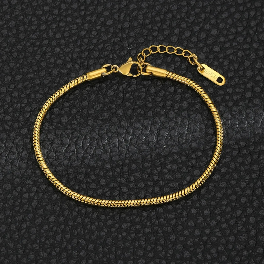 CNCZ Simple Style Round Bone Chain Bracelet Stainless Steel Golden and Silvery Snake Bone Chain Y2k Fashion Gift Women Jewelry