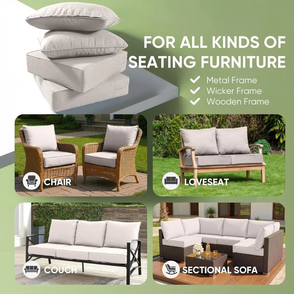 Outdoor Chair Cushions Set of 3, Waterproof 24x24 Patio Chair Cushion, 6" Thickened Seat Cushion for Outdoor Furniture