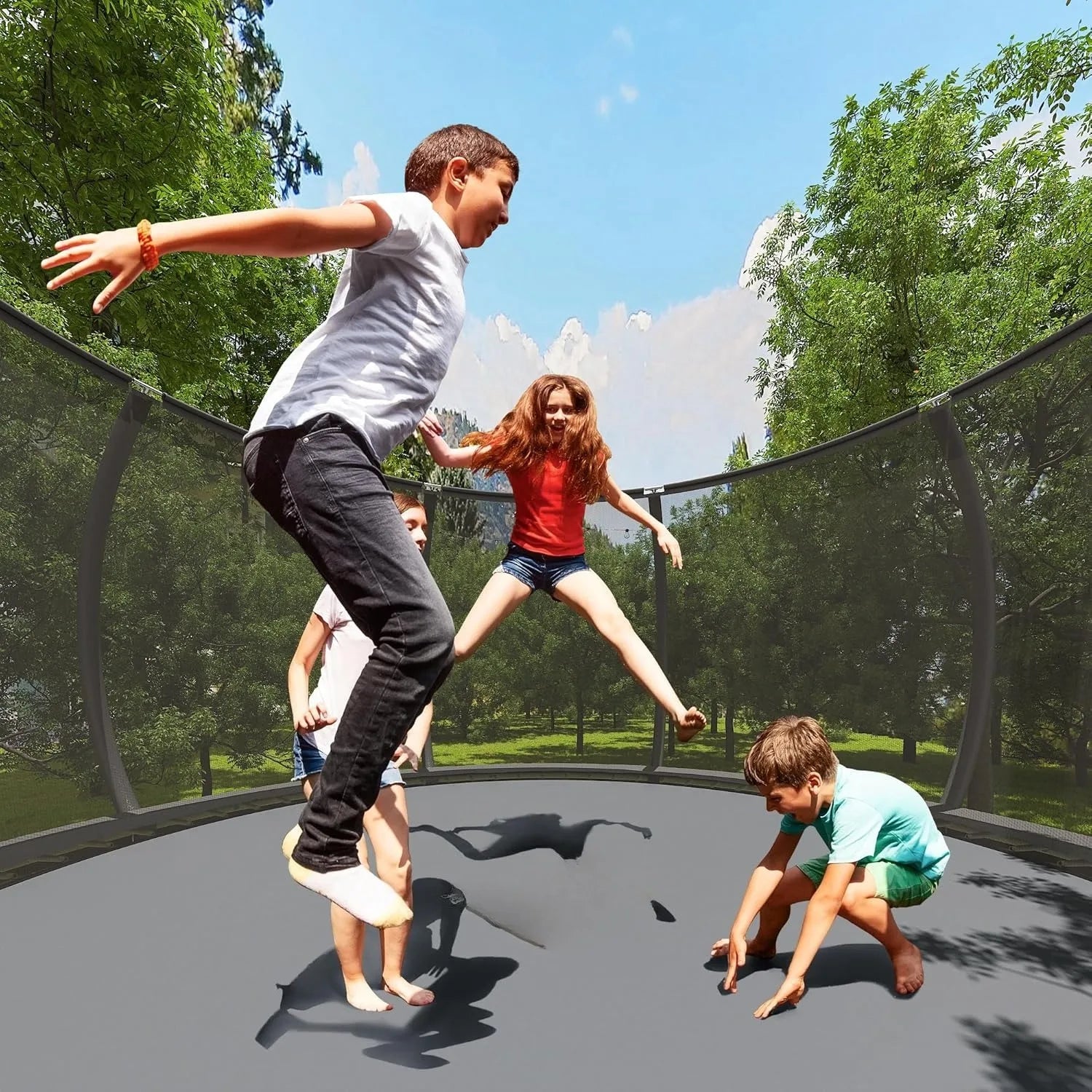 Trampoline, Recreational Trampolines with Enclosure Net and Ladder, Outdoor Anti-Rust Trampolines for Kids and Adults