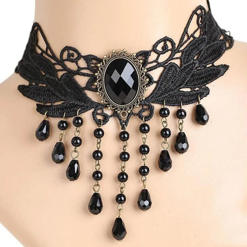 Lady Chokers Leaf Tassel Women Neck Jewelry Accessory Girl Lace Gothic Vintage Sexy Fashion Velvet Rose Beads Flower Necklace