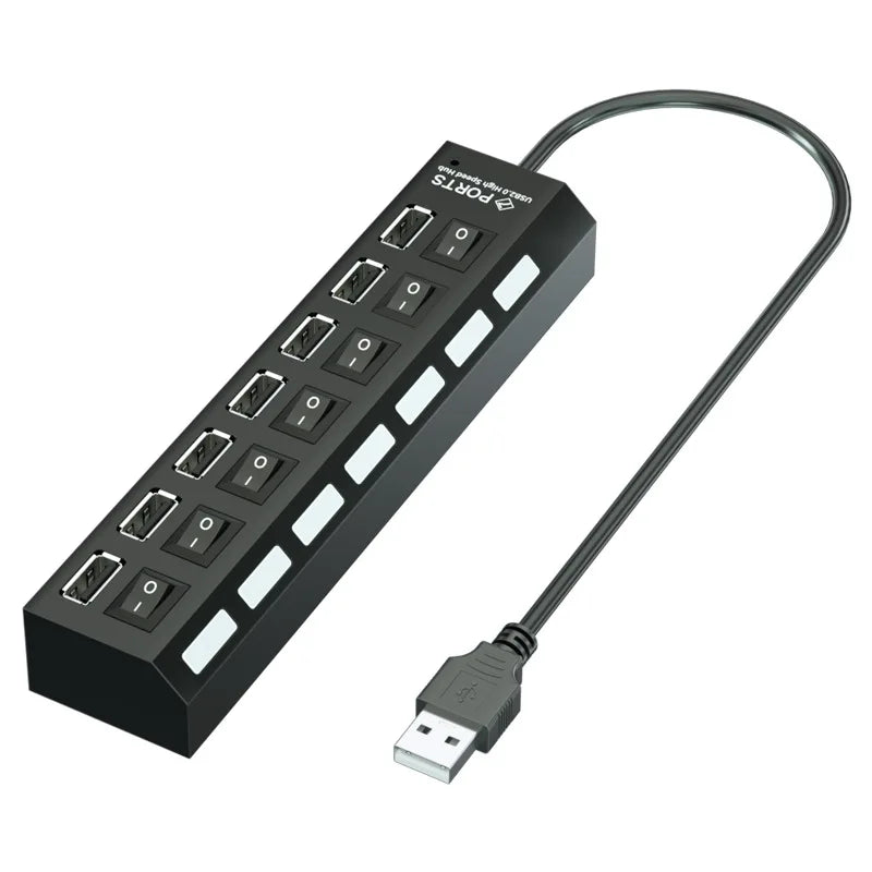 High Speed 4/7 Ports USB HUB 2.0 Adapter Expander Multi USB Splitter Multiple Extender with LED Lamp Switch for PC Laptop