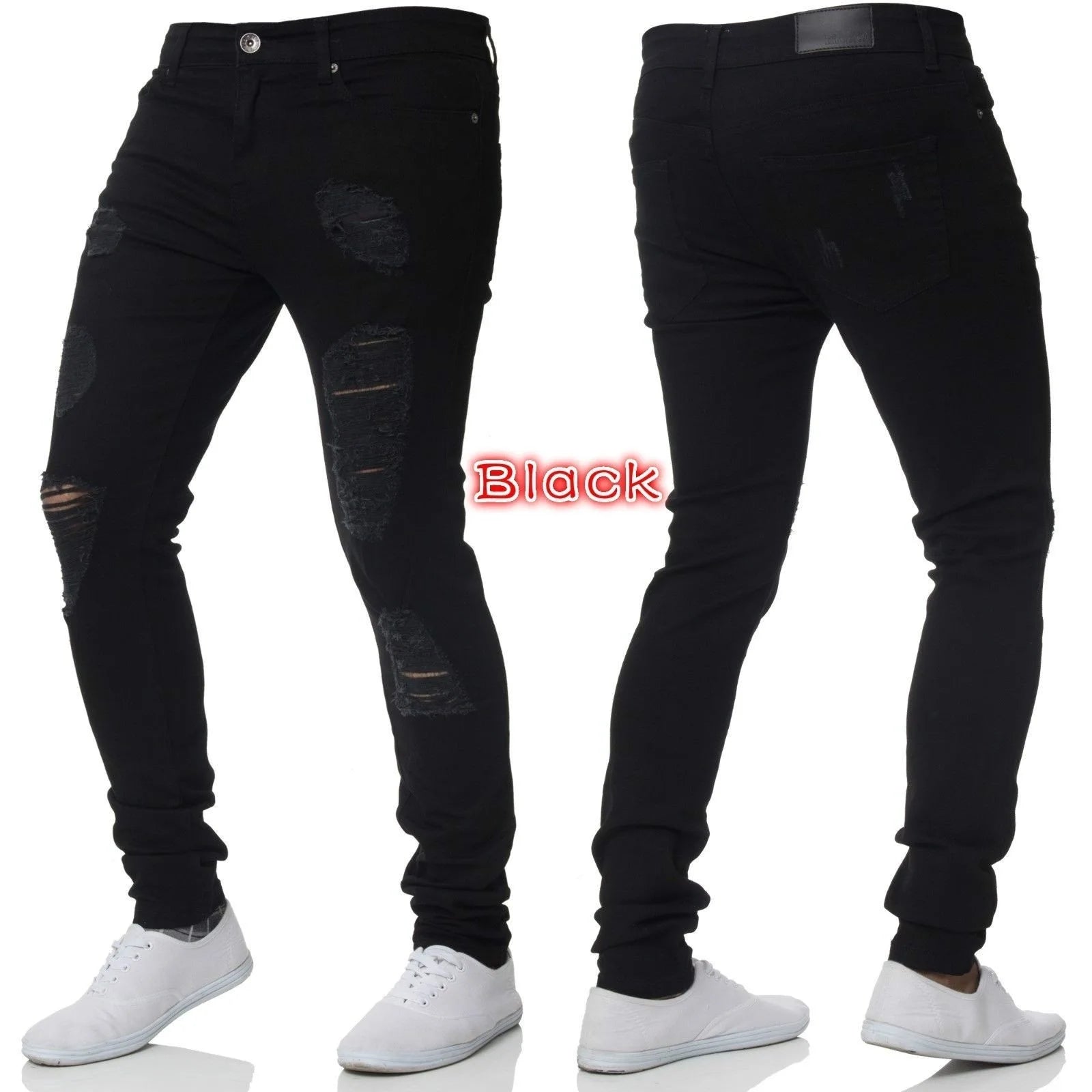 Mens Jeans Brands Straight Stretch Slim Jean Homme Pantalones Hombre Casual Pants Denim Trousers Baggy Jeans Black Blue