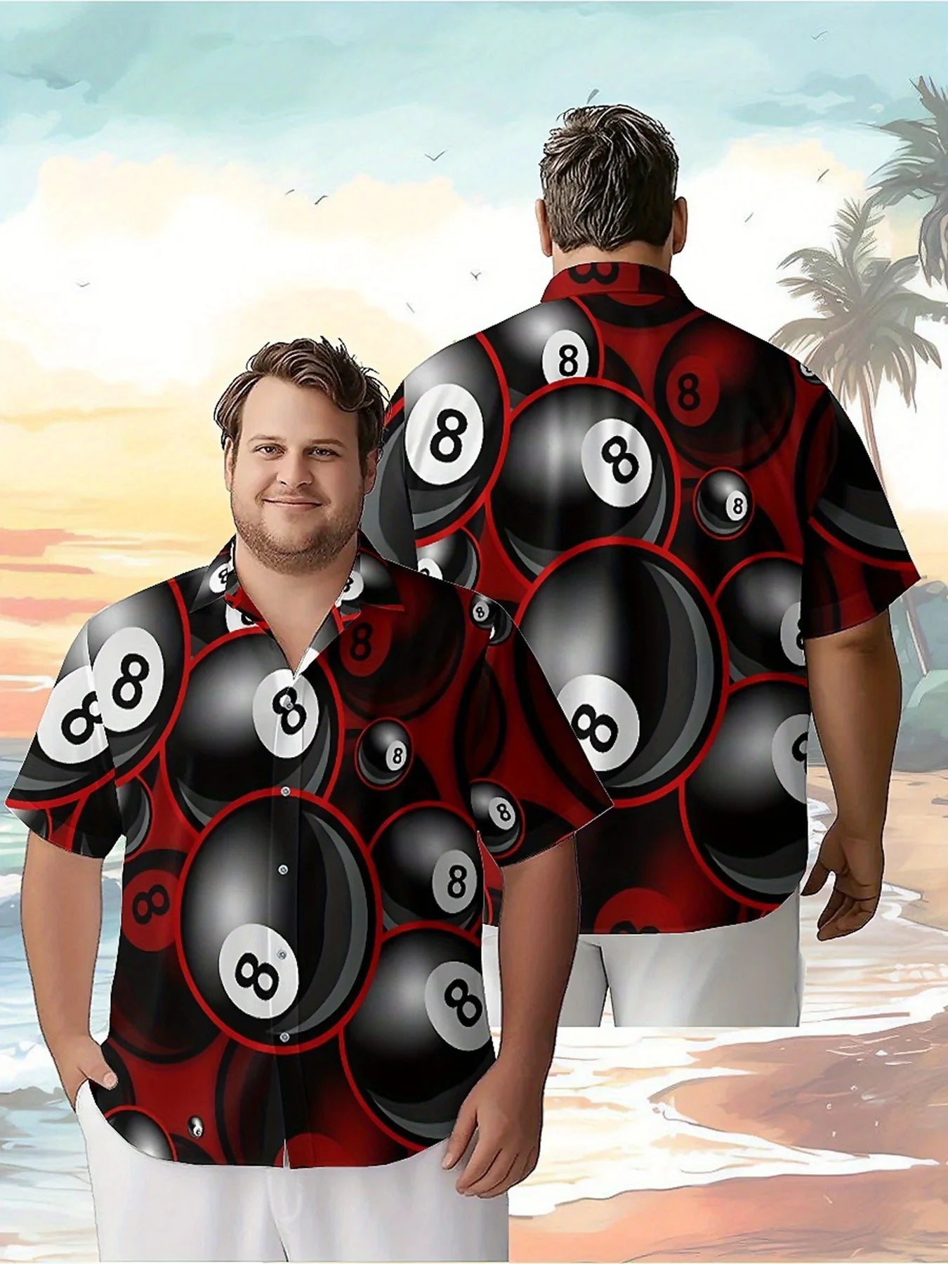 Men's Plus Size Hawaiian Shirts 8-number Billiard Theme pattern, Summer Casual Tops, Suitable for Outdoor and Party, Streetwear