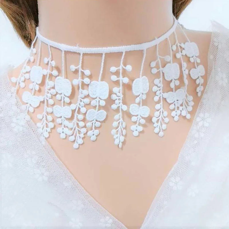 Lady Chokers Leaf Tassel Women Neck Jewelry Accessory Girl Lace Gothic Vintage Sexy Fashion Velvet Rose Beads Flower Necklace
