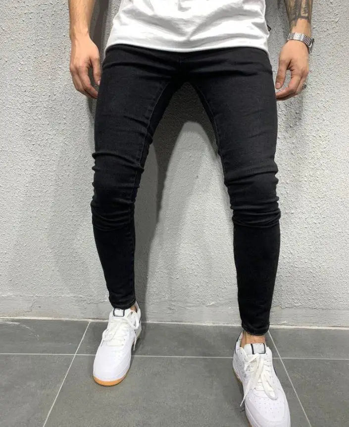 Mens Jeans Brands Straight Stretch Slim Jean Homme Pantalones Hombre Casual Pants Denim Trousers Baggy Jeans Black Blue