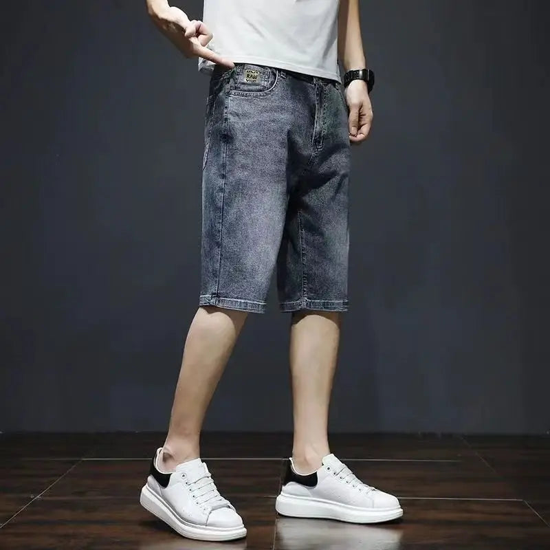 2025 New Denim Men's Slim-fitting Fashion Scratched Pants Trendy Brand Heavy Washed Five-point Pants Jeans Shorts for Man