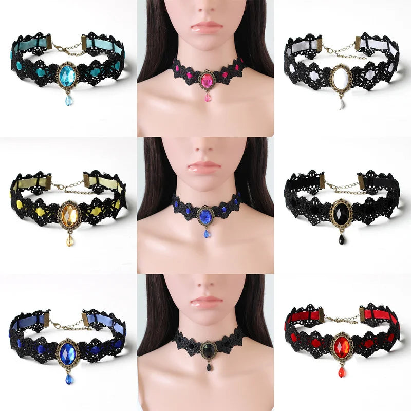 Gothic Punk Lace Choker Necklace For Women Fashion Retro Clavicle Chain Halloween Collar Choker Steampunk Jewelry Gift for Girl