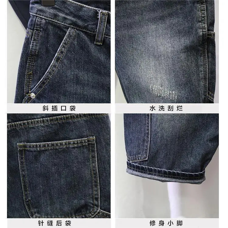 2025 New Denim Men's Slim-fitting Fashion Scratched Pants Trendy Brand Heavy Washed Five-point Pants Jeans Shorts for Man