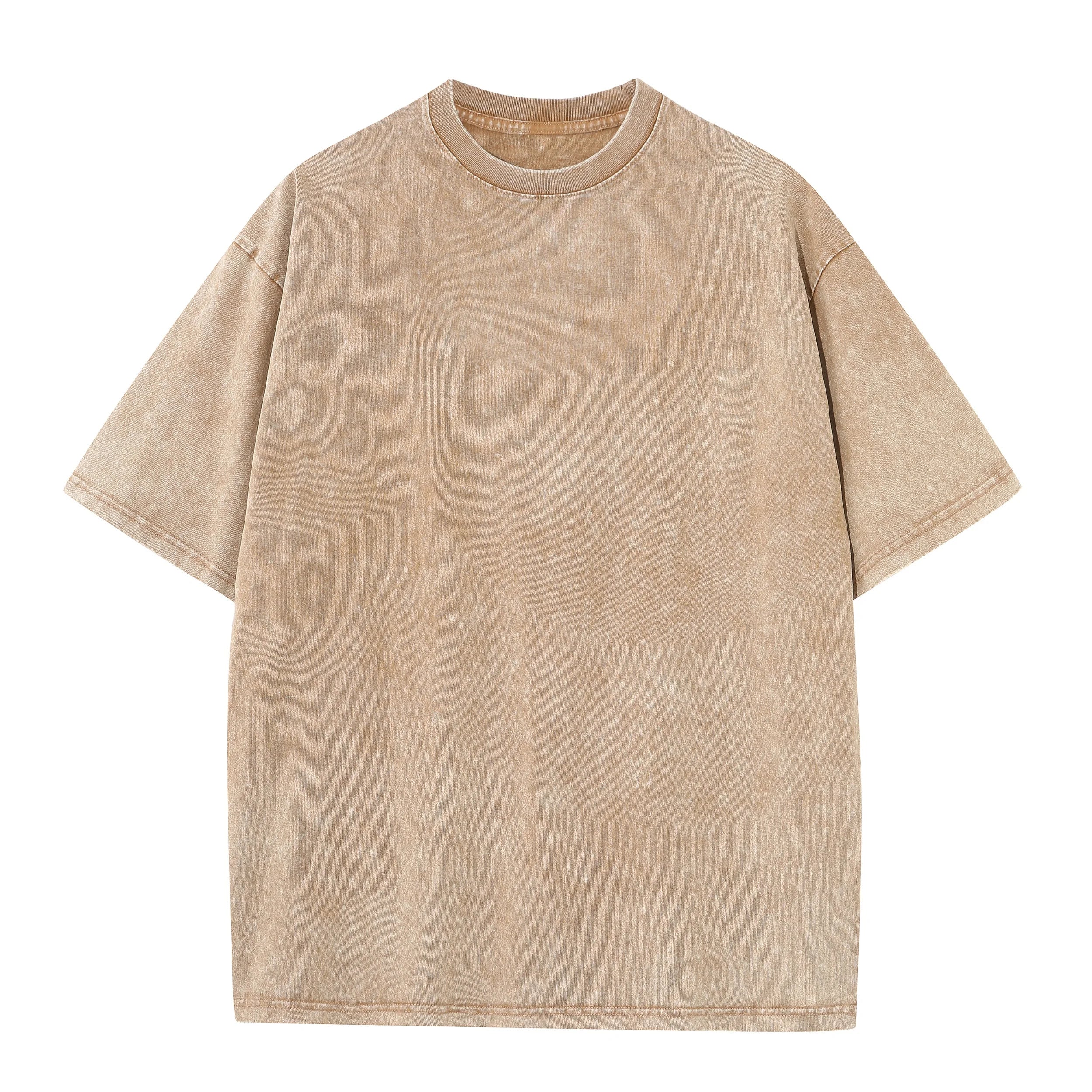 Men's summer pure cotton distressed retro drop shoulder T-shirt solid color loose casual breathable men's casual T-shirt tops