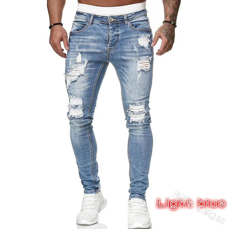 Mens Jeans Brands Straight Stretch Slim Jean Homme Pantalones Hombre Casual Pants Denim Trousers Baggy Jeans Black Blue