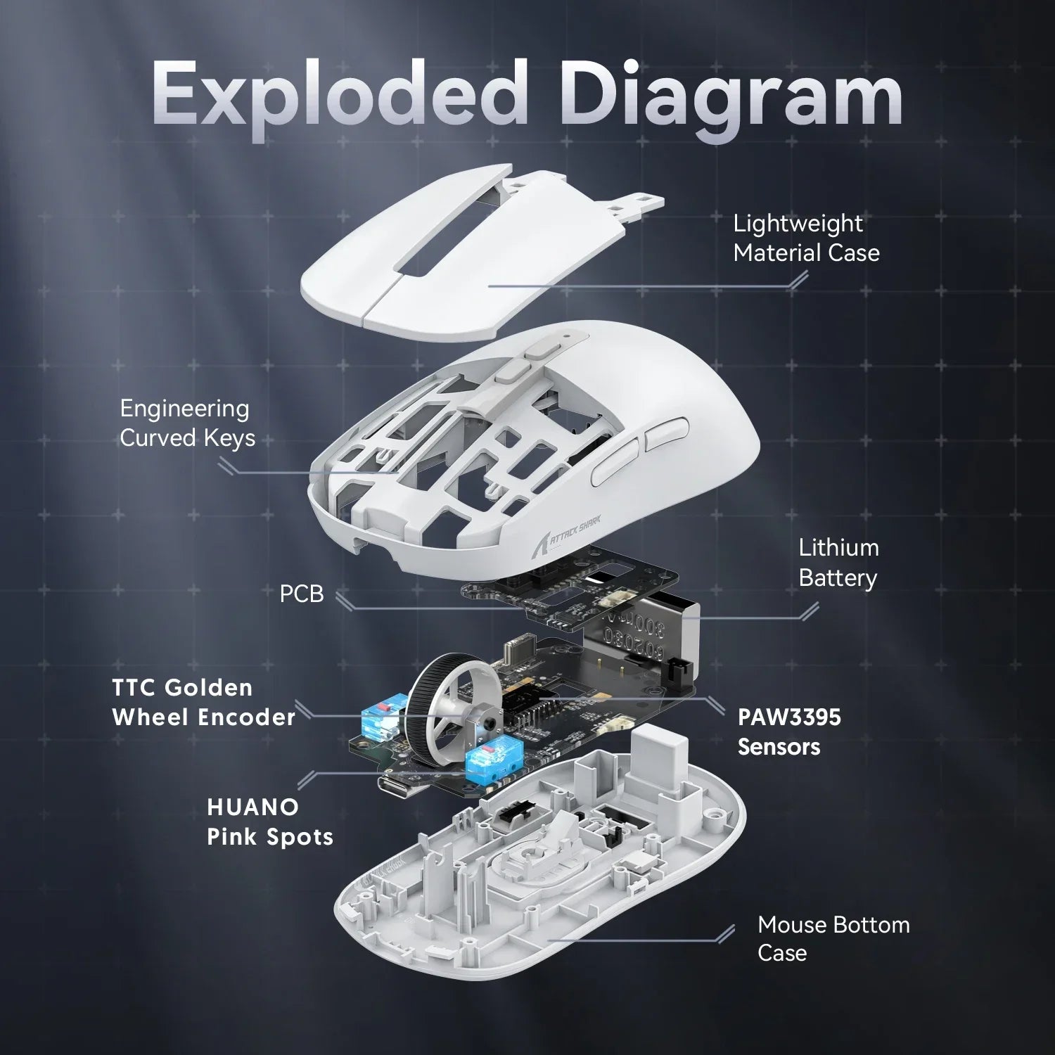 Attack Shark X6 Bluetooth Mouse , PixArt PAW3395, Tri-Mode Connection, RGB Touch Magnetic Charging Base, Macro Gaming Mouse