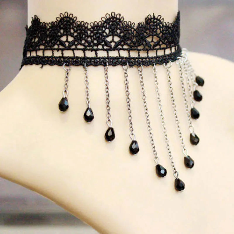 Lady Chokers Leaf Tassel Women Neck Jewelry Accessory Girl Lace Gothic Vintage Sexy Fashion Velvet Rose Beads Flower Necklace