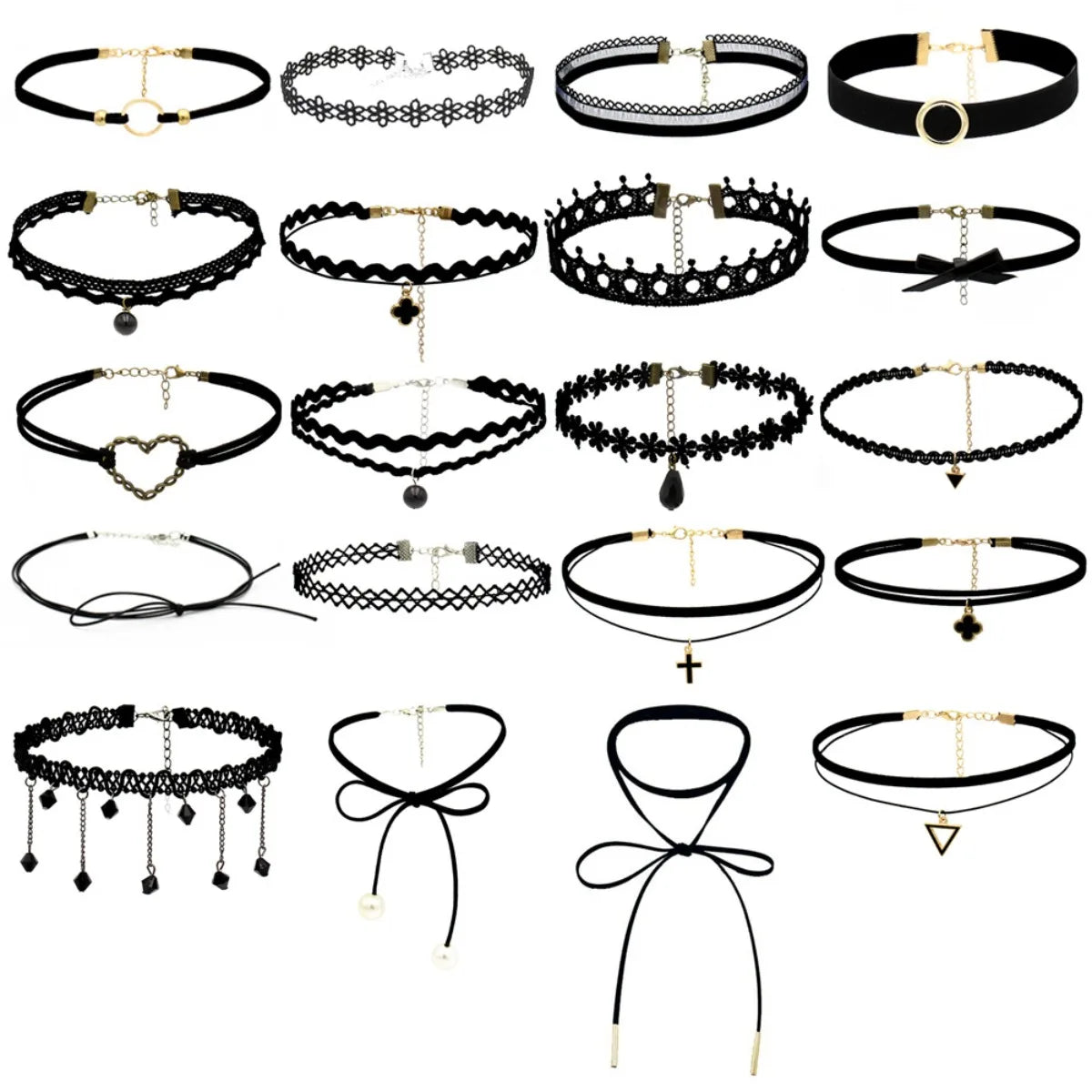 10PCS/Set Gothic Choker Necklaces Vintage Lace Layered PU Leather Collar Women's Halloween Gothic Neck Accessories