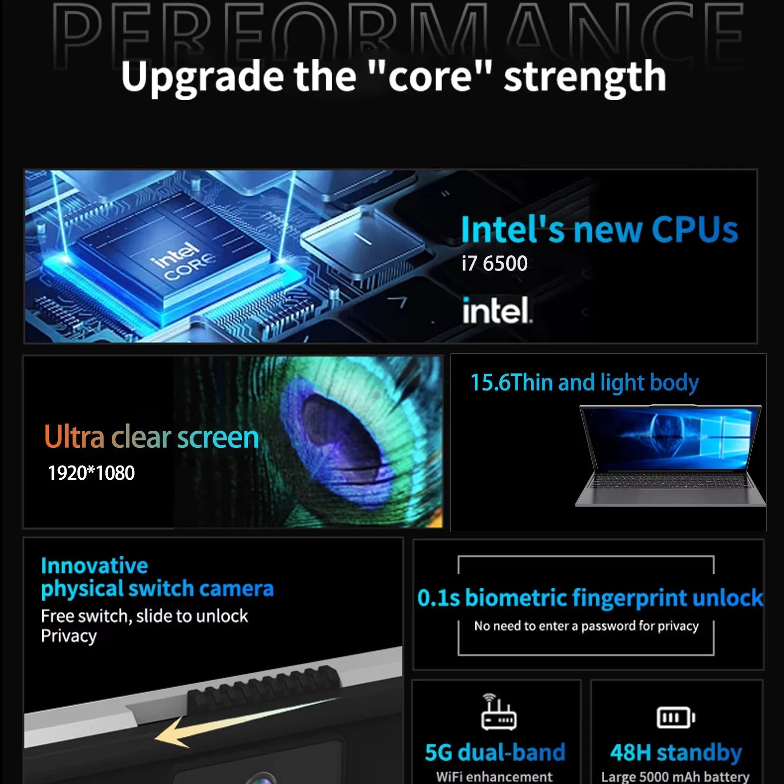 Windows 11 Pro 15.6" Ultra Slim Portable i7 Laptop intel Core i7 6500U 16GB DDR4 1TB 2TB SSD Fingerprint Office Gaming Laptop PC