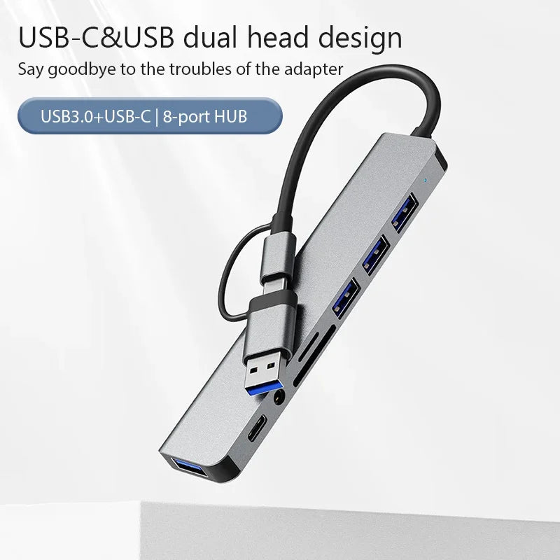 8 in 1 USB C Expander Hub Type-C Splitter Multiport Adapter Dock for Xiaomi Phone Tablet USB 3.0 with 4K DisplayPort