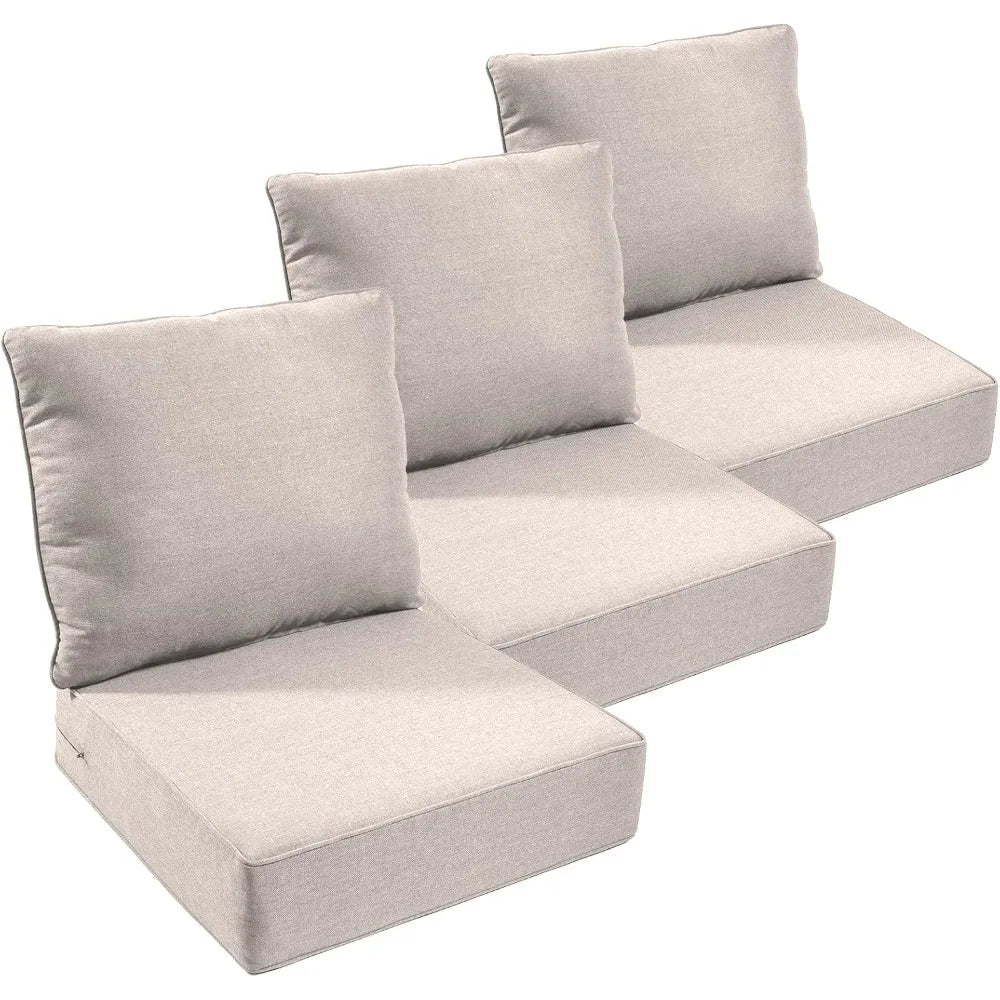 Outdoor Chair Cushions Set of 3, Waterproof 24x24 Patio Chair Cushion, 6" Thickened Seat Cushion for Outdoor Furniture
