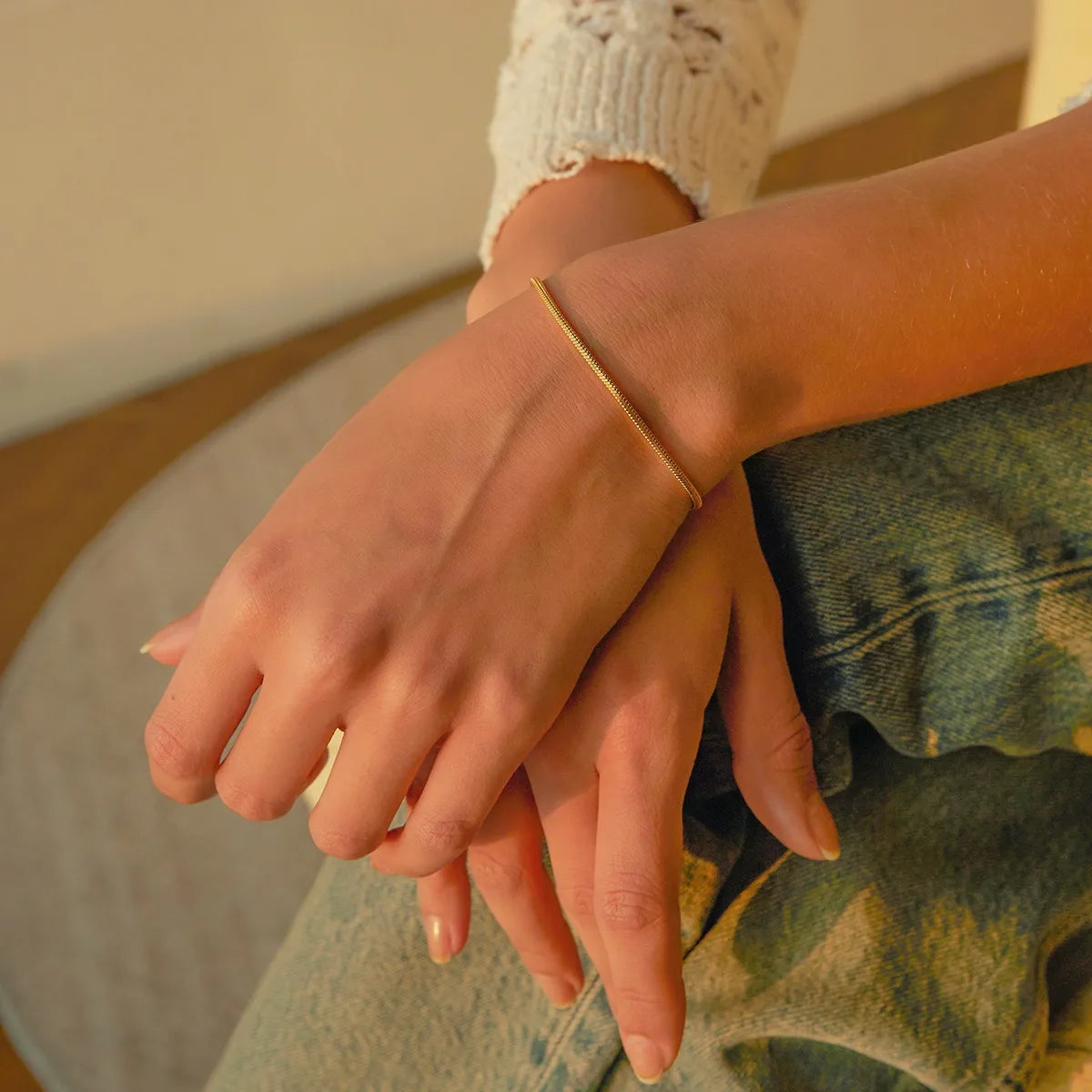 CNCZ Simple Style Round Bone Chain Bracelet Stainless Steel Golden and Silvery Snake Bone Chain Y2k Fashion Gift Women Jewelry