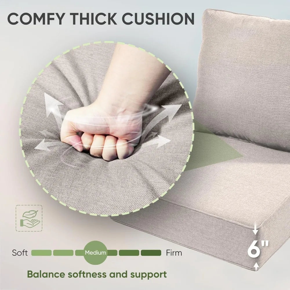 Outdoor Chair Cushions Set of 3, Waterproof 24x24 Patio Chair Cushion, 6" Thickened Seat Cushion for Outdoor Furniture