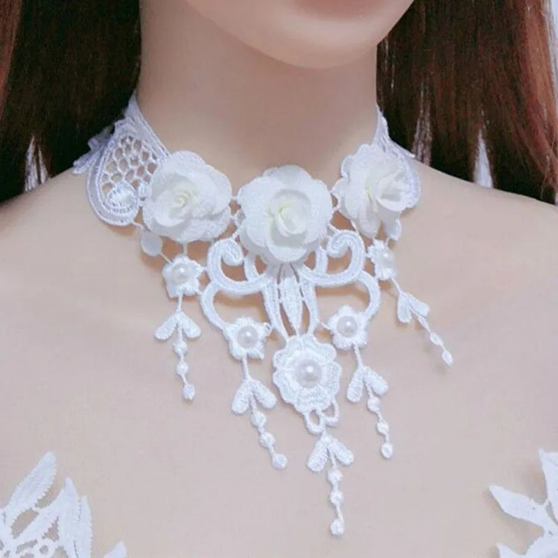 Lady Chokers Leaf Tassel Women Neck Jewelry Accessory Girl Lace Gothic Vintage Sexy Fashion Velvet Rose Beads Flower Necklace