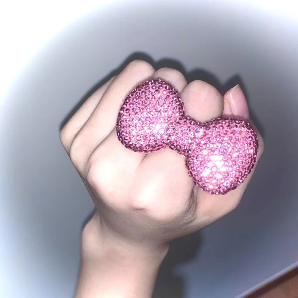 Y2k Millennial Super Flash Visual Series Kitty Pink Bow Adjustable Opening Rings for Women Finger Charms Jewelry Accessory Gifts