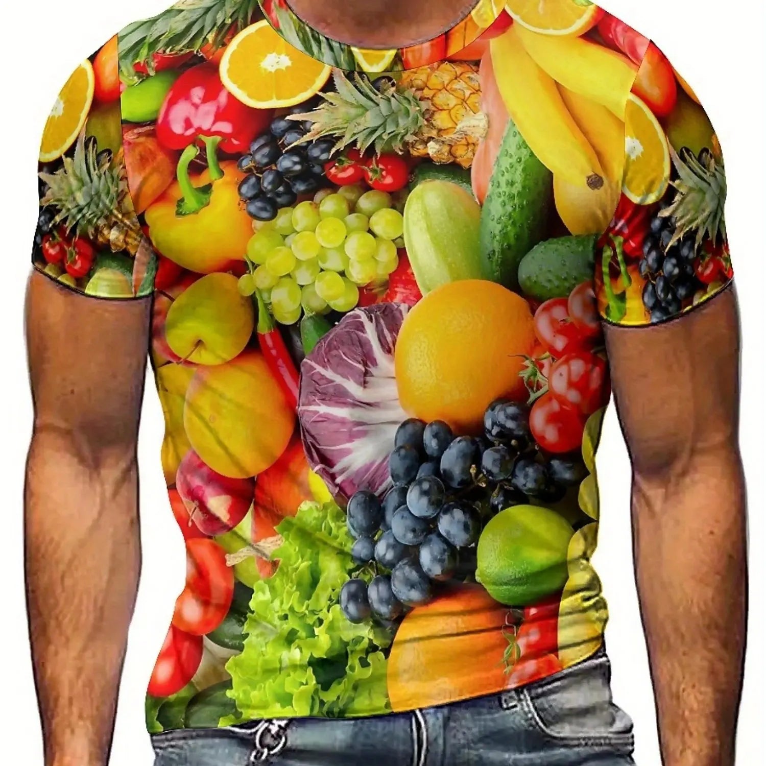 Spring Summer Casual T-shirt for Men, Fruit 3D Print Short Sleeve T-shirt, Soft and Comfortable Polyester Fiber tee