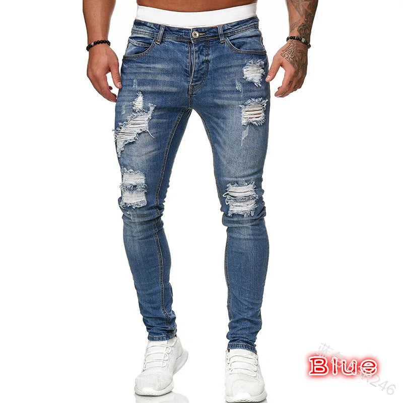 Mens Jeans Brands Straight Stretch Slim Jean Homme Pantalones Hombre Casual Pants Denim Trousers Baggy Jeans Black Blue
