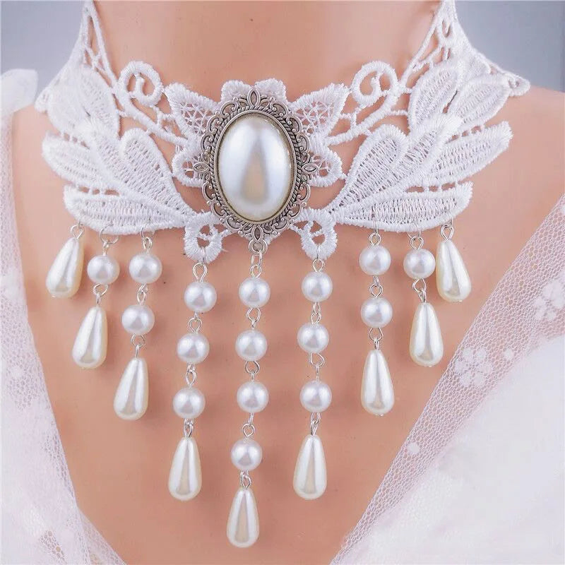 Lady Chokers Leaf Tassel Women Neck Jewelry Accessory Girl Lace Gothic Vintage Sexy Fashion Velvet Rose Beads Flower Necklace