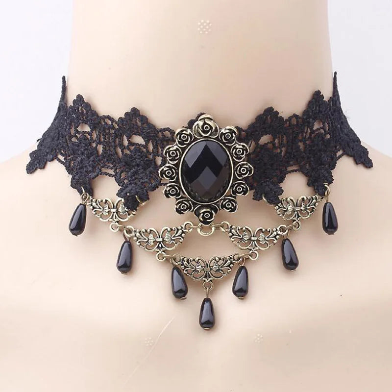 Lady Chokers Leaf Tassel Women Neck Jewelry Accessory Girl Lace Gothic Vintage Sexy Fashion Velvet Rose Beads Flower Necklace