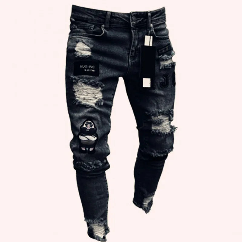 Mens Jeans Brands Straight Stretch Slim Jean Homme Pantalones Hombre Casual Pants Denim Trousers Baggy Jeans Black Blue