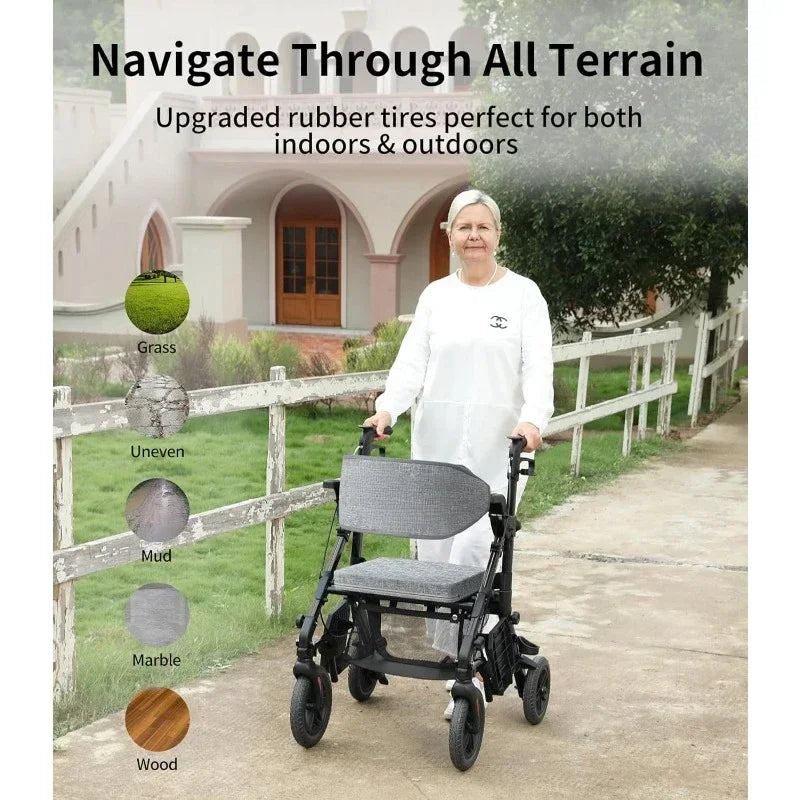 NEW Rollator Walkers for Seniors with Seat, Walker Wheelchair Combo, Adult Walkers All Terrain, 2 in 1 Rolling Walker Chair