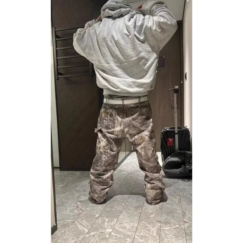 NIGO MR Faded Do Old Real Tree Camouflage Pants Work Jeans Retro Do Old Hole Print Pants Men's Spring Fall #NGTOP11292