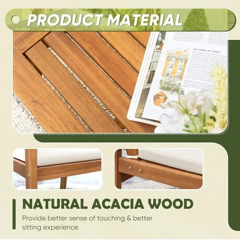 HOME Patio Furniture 4 Piece Outdoor Acacia Wood Patio Conversation Sofa Set with Table & Cushions Porch Furniture