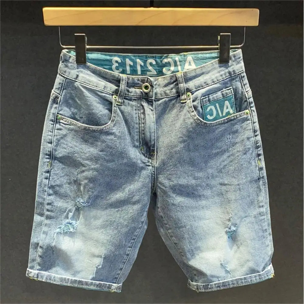 2025 New Denim Men's Slim-fitting Fashion Scratched Pants Trendy Brand Heavy Washed Five-point Pants Jeans Shorts for Man
