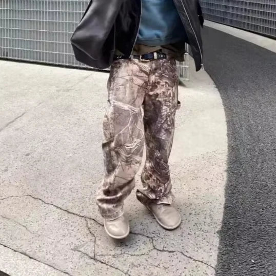 NIGO MR Faded Do Old Real Tree Camouflage Pants Work Jeans Retro Do Old Hole Print Pants Men's Spring Fall #NGTOP11292