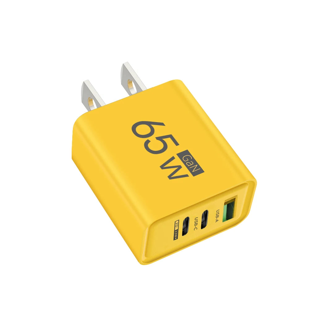 65W GaN USB Charger Type C PD 3 Ports Fast Charging Cellphone Adapter Quick Charge 3.0 For iPhone 16 15 Xiaomi 15 Samsung Huawei