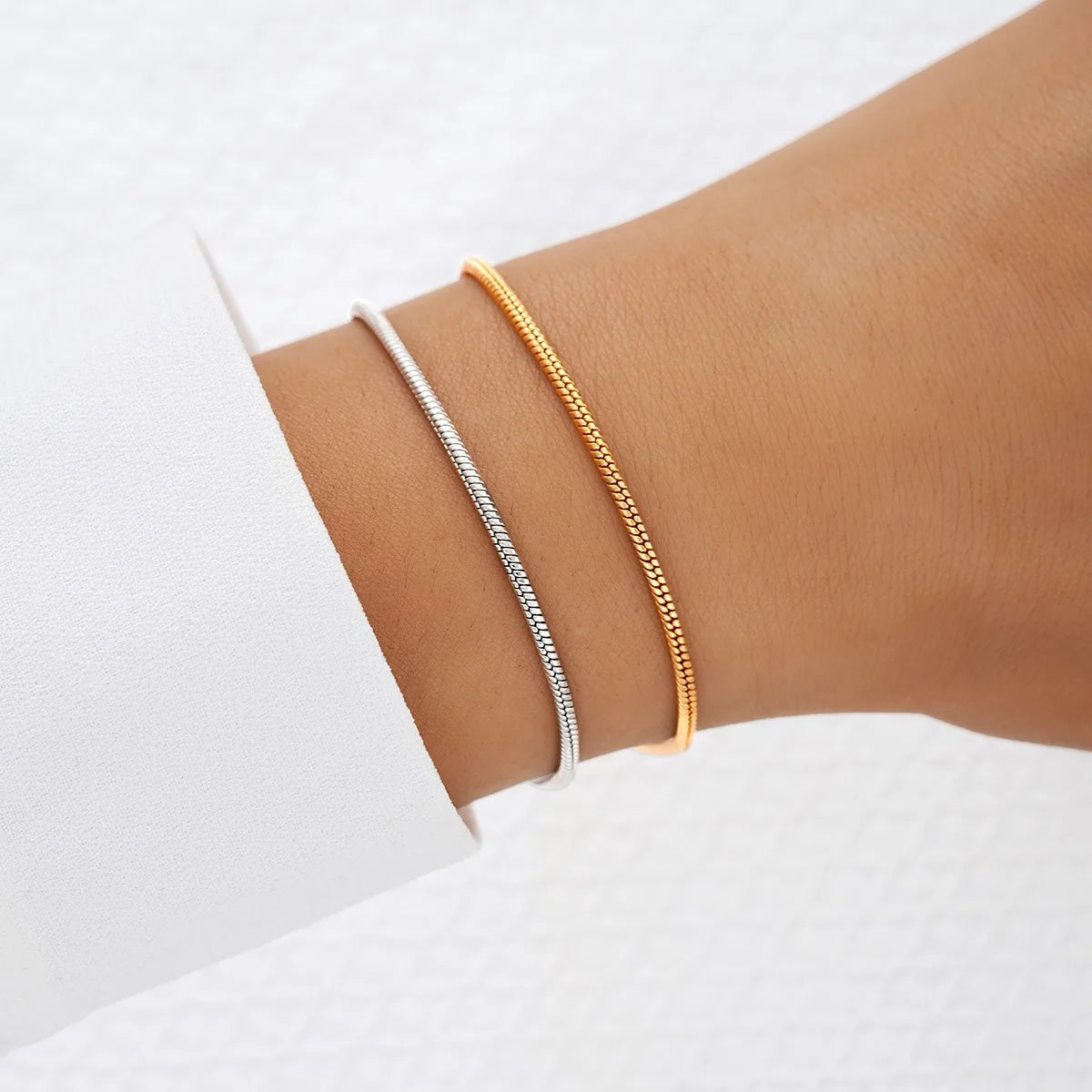 CNCZ Simple Style Round Bone Chain Bracelet Stainless Steel Golden and Silvery Snake Bone Chain Y2k Fashion Gift Women Jewelry