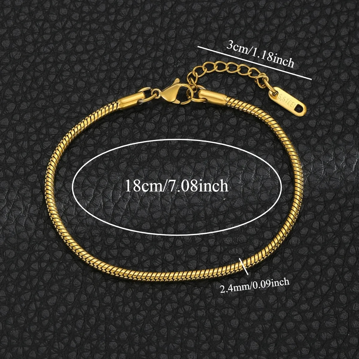 CNCZ Simple Style Round Bone Chain Bracelet Stainless Steel Golden and Silvery Snake Bone Chain Y2k Fashion Gift Women Jewelry